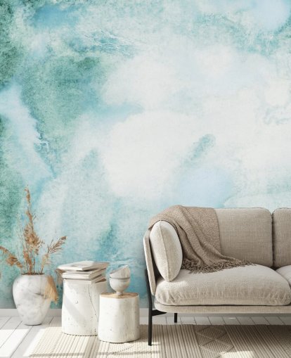 Blauw en groen abstract aquarelbehang Blauw en groen abstract aquarelbehang