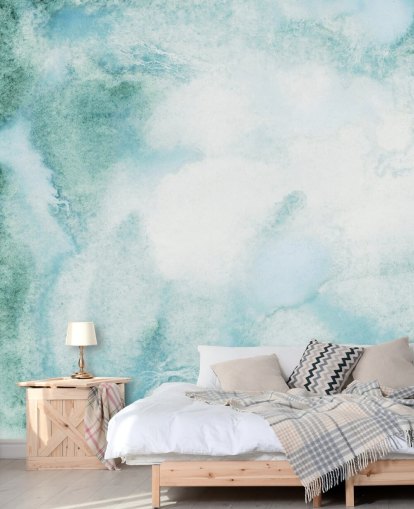 Blauw en groen abstract aquarelbehang