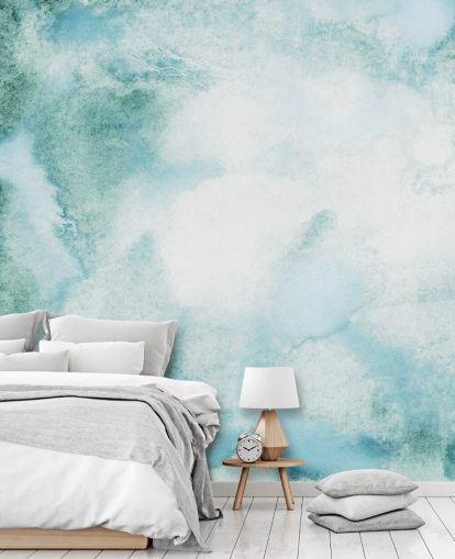 Papel de parede de aquarela abstrato azul e verde