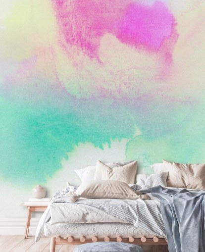 Papier Peint Aquarelle Turquoise et Rose