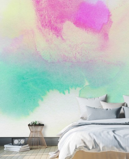 Papier Peint Aquarelle Turquoise et Rose