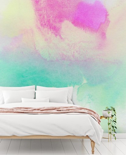 Turquoise and Pink Watercolour Wallpaper