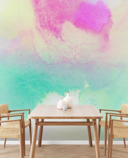 Turquoise and Pink Watercolour Wallpaper