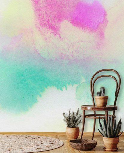 Papel pintado Acuarela turquesa y rosa
