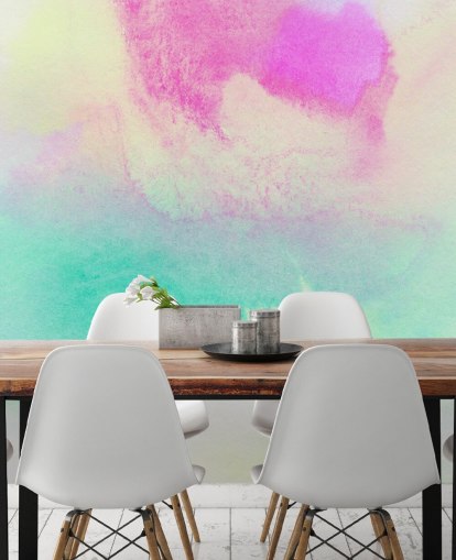 Papier Peint Aquarelle Turquoise et Rose