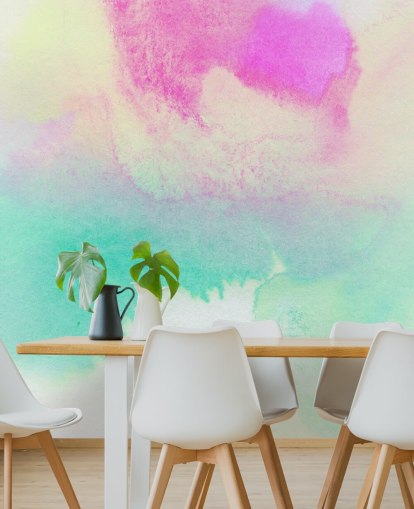 Turquoise and Pink Watercolour Wallpaper