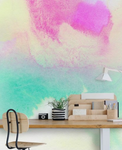 Papel pintado Acuarela turquesa y rosa