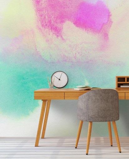 Papier Peint Aquarelle Turquoise et Rose