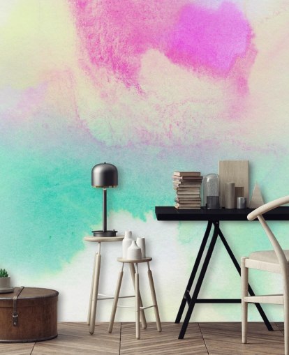 Turquoise and Pink Watercolour Wallpaper