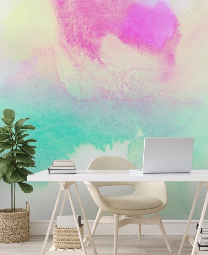 Turquoise and Pink Watercolour Wallpaper