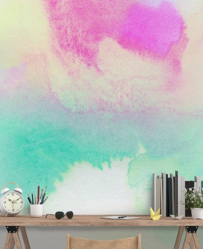 Turquoise en roze aquarelbehang Turquoise en roze aquarelbehang