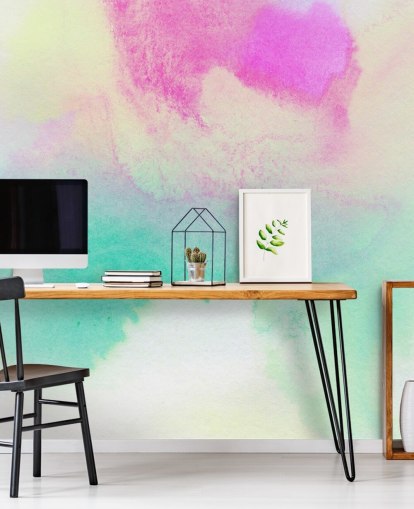 Turquoise and Pink Watercolour Wallpaper