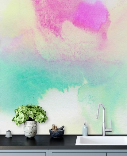 Turquoise and Pink Watercolour Wallpaper