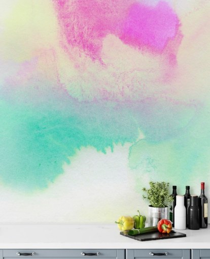 Papel pintado Acuarela turquesa y rosa