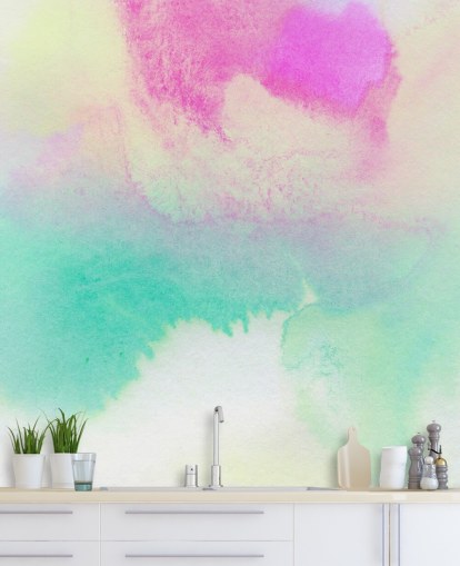 Turquoise and Pink Watercolour Wallpaper