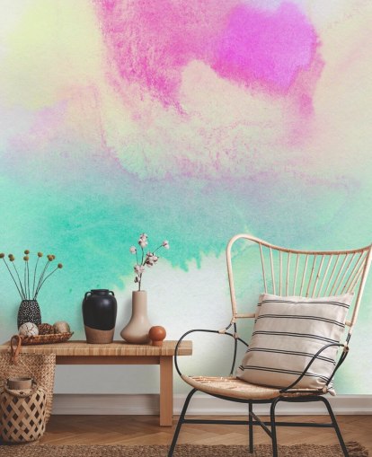 Turquoise and Pink Watercolour Wallpaper