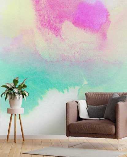 Turquoise and Pink Watercolour Wallpaper