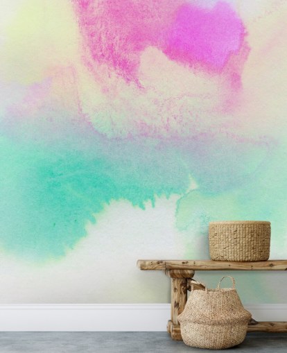 Turquoise and Pink Watercolour Wallpaper