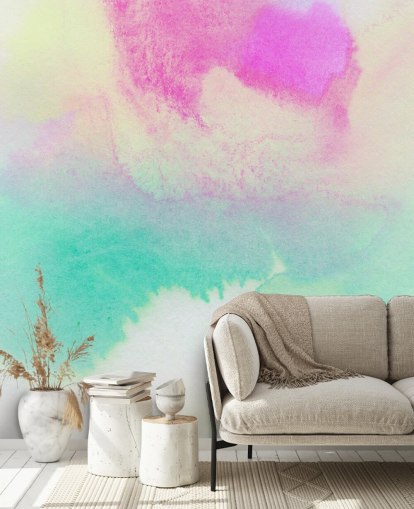 Turquoise and Pink Watercolour Wallpaper