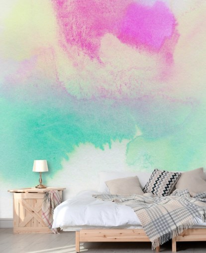 Turquoise and Pink Watercolour Wallpaper