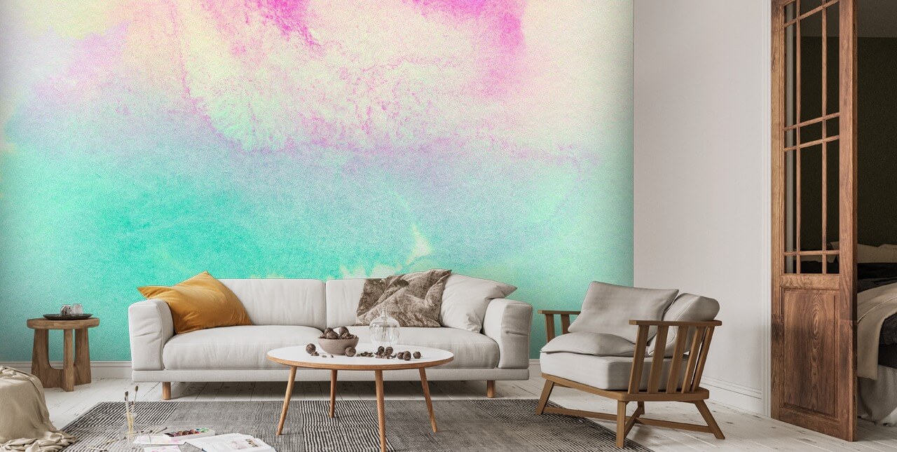 Watercolor Wallpaper - Pink, Yellow and Green | Wallsauce NZ