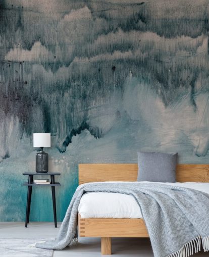 Blauw en zwart aquarel behang