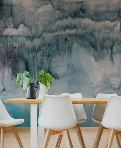 Blauw en zwart aquarel behang