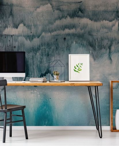 Blauw en zwart aquarel behang