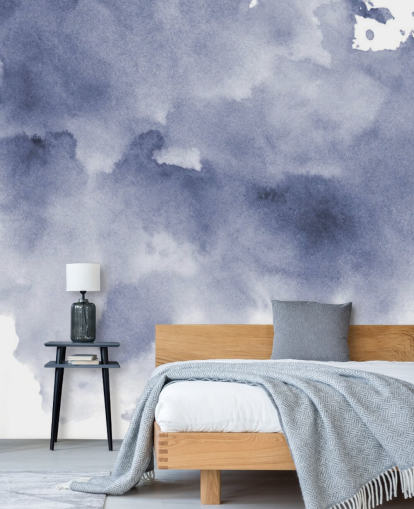 Papel pintado Acuarela azul marino y blanco