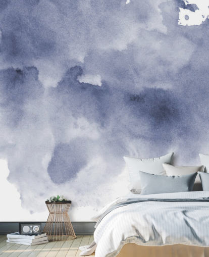 Carta da parati acquerello blu navy e bianco