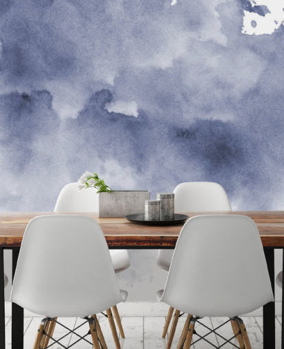 Papel pintado Acuarela azul marino y blanco