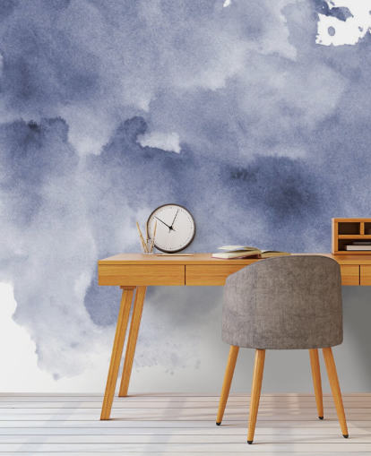 Papel pintado Acuarela azul marino y blanco