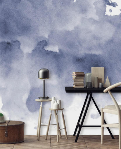 Marineblauw en wit aquarelbehang