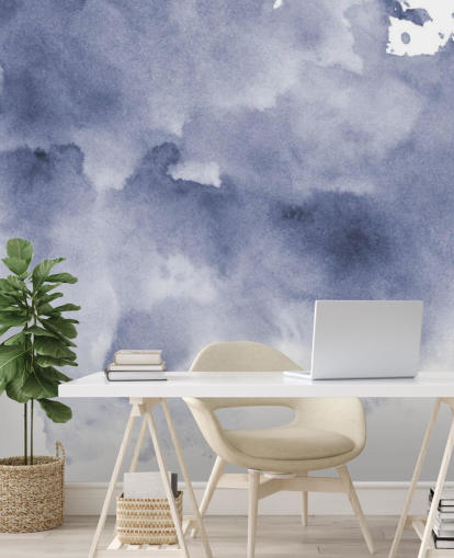 Papier Peint Aquarelle Bleu Marine et Blanc