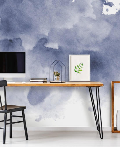 Papel pintado Acuarela azul marino y blanco