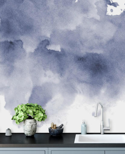 Marineblauw en wit aquarelbehang