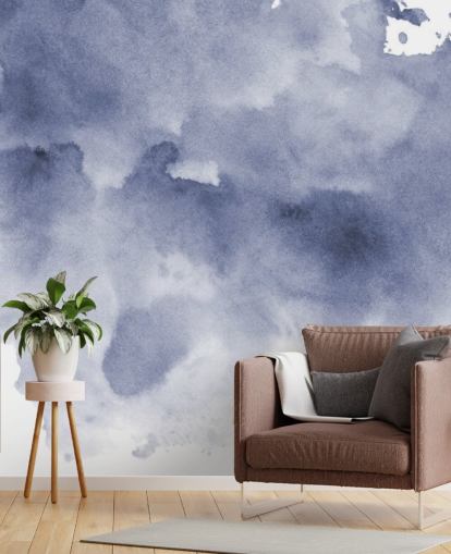 Marineblau und Weiß Aquarelltapete