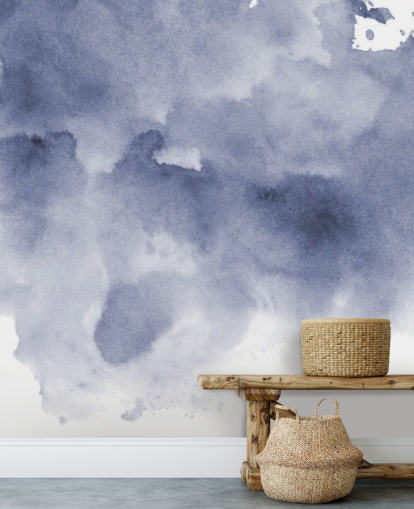 Papel pintado Acuarela azul marino y blanco