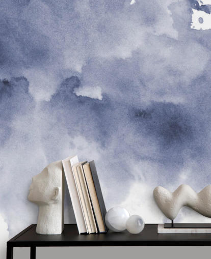 Papel pintado Acuarela azul marino y blanco