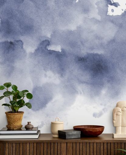 Papier Peint Aquarelle Bleu Marine et Blanc