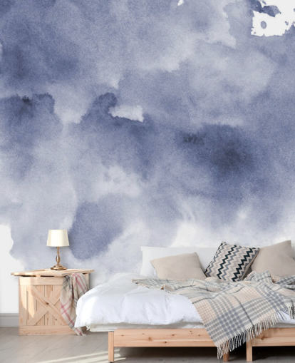 Papel pintado Acuarela azul marino y blanco