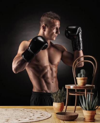 Boxer Posant avec Fond d'écran Noir