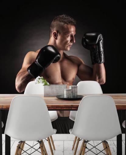 Boxer Posing med sort baggrund tapet