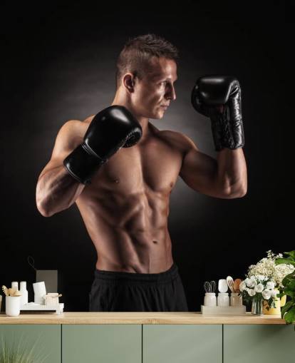 Boxer poseren met zwarte achtergrond behang Boxer poseren met zwarte achtergrond behang