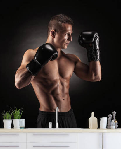 Boxer Posant avec Fond d'écran Noir