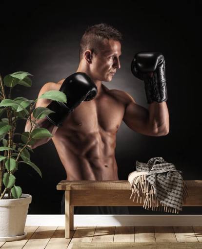 Boxer poseren met zwarte achtergrond behang Boxer poseren met zwarte achtergrond behang