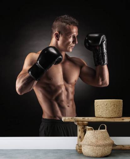 Boxer Posing med sort baggrund tapet