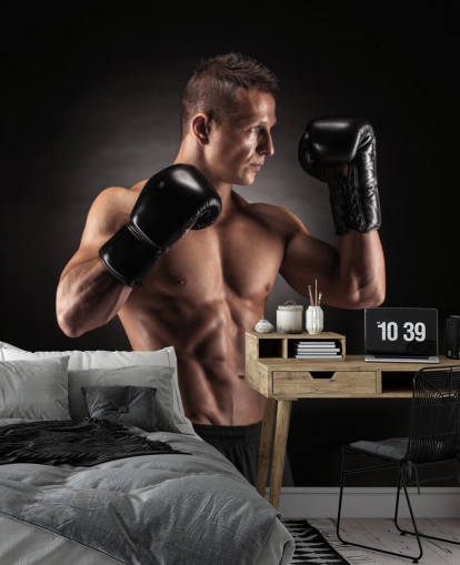 Boxer poserar med svart bakgrund Bakgrund