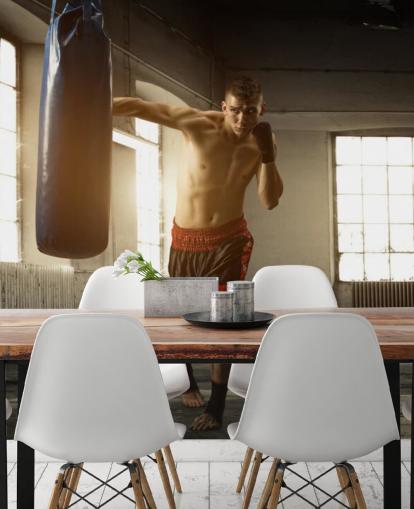 Fondo de pantalla de Young Man Boxing in Warehouse Fondo de pantalla de Young Man Boxing in Warehouse