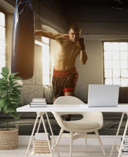 Fondo de pantalla de Young Man Boxing in Warehouse